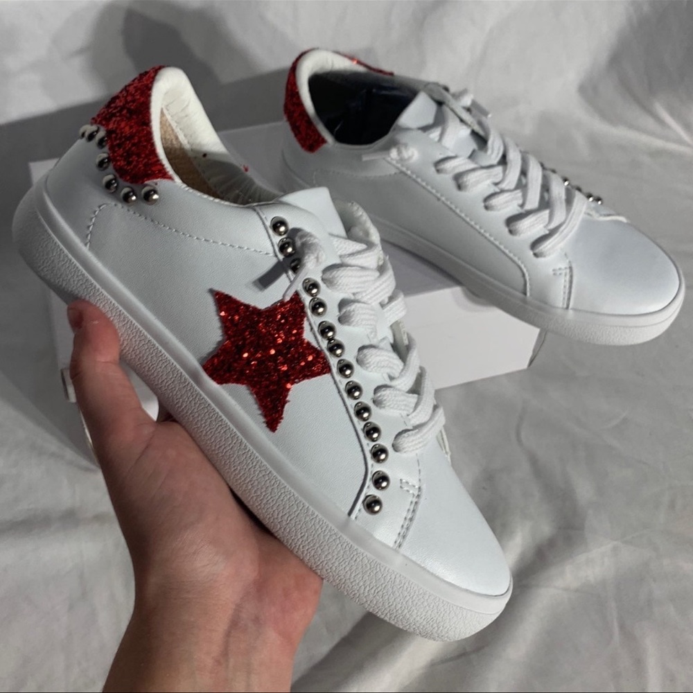 Glam White and Red Star Women's Sneakers